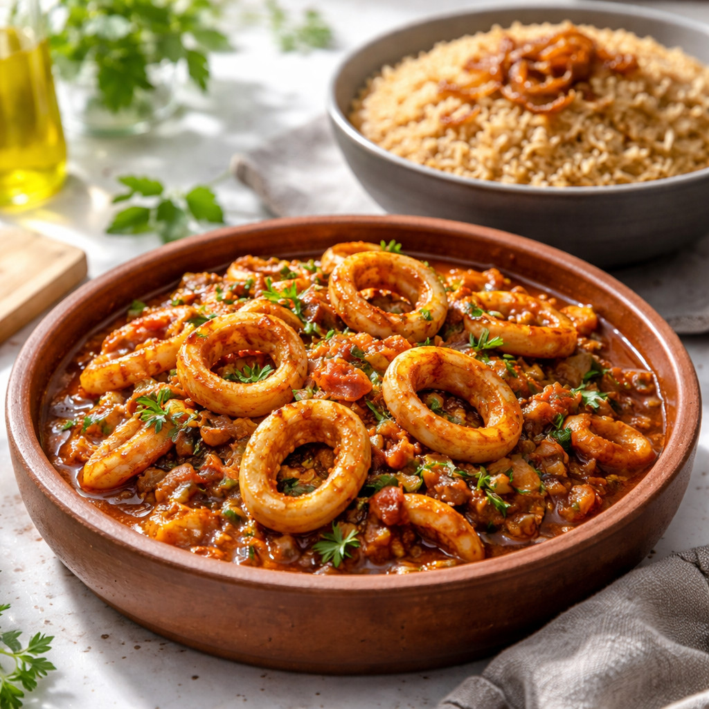 Tajine de calamar avec riz sayadiya
