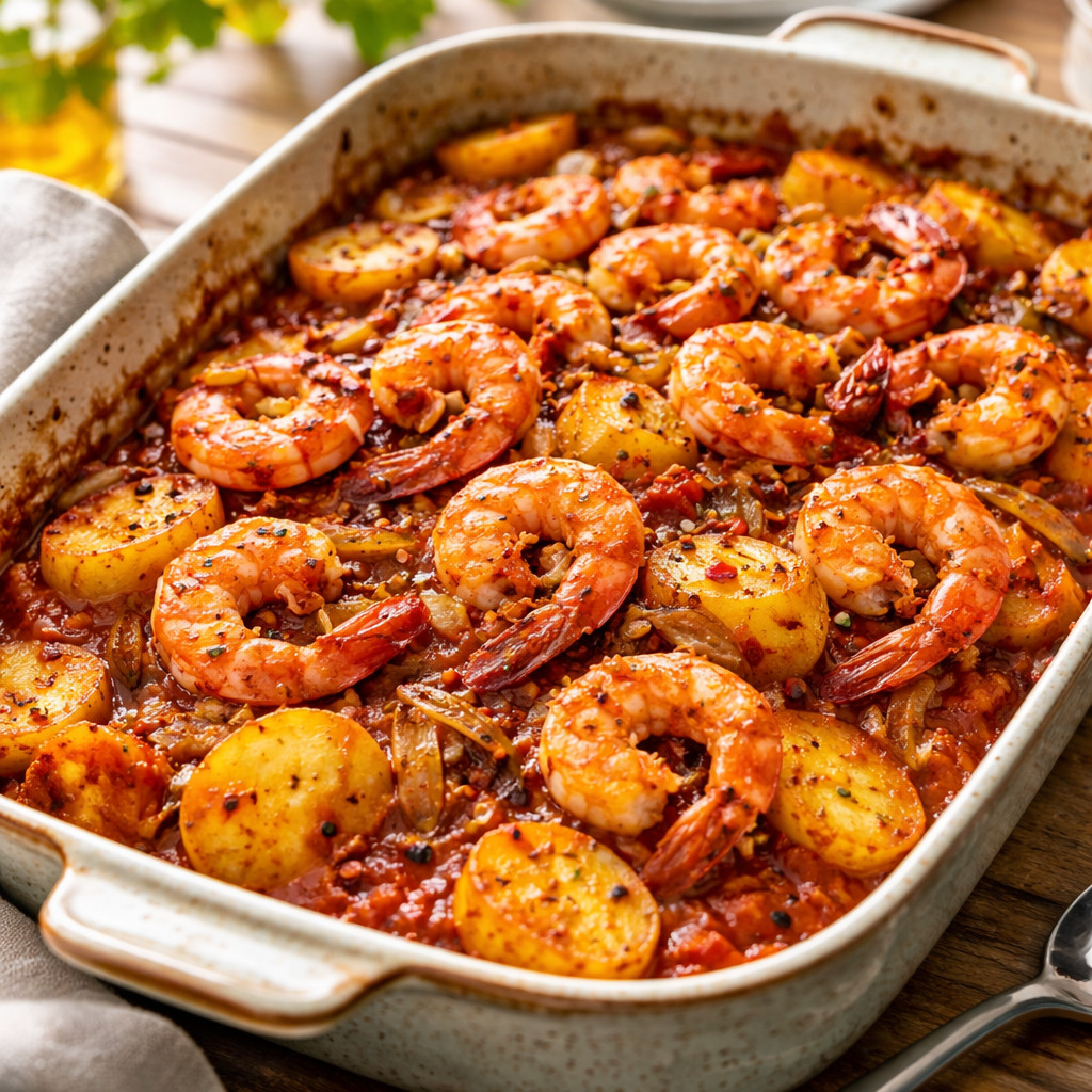 Plat de crevettes et de pommes de terre