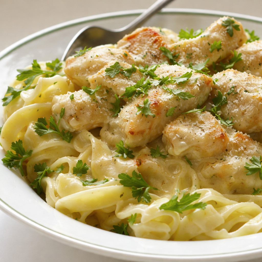 Fettuccine Alfredo with Chicken and Mushrooms