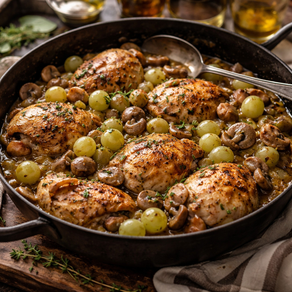 صينية دجاج بالفطر والعنب