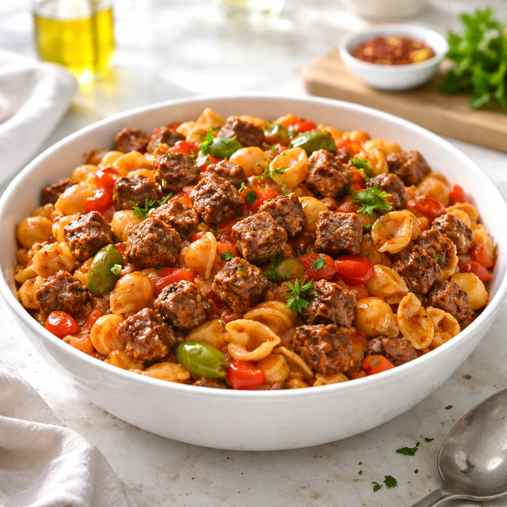 Pasta with Meat Cubes