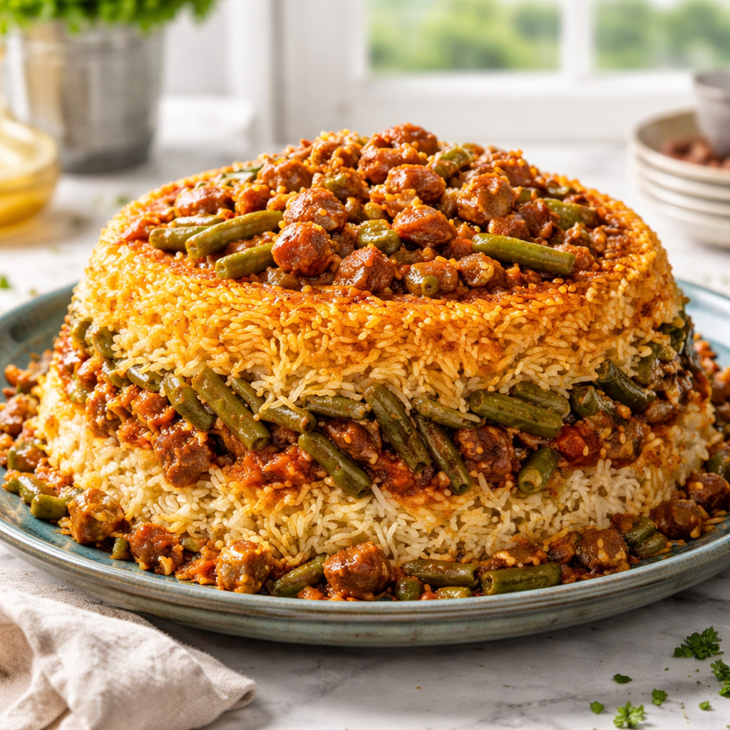 Maqlooba with Green Beans and Iranian Rice