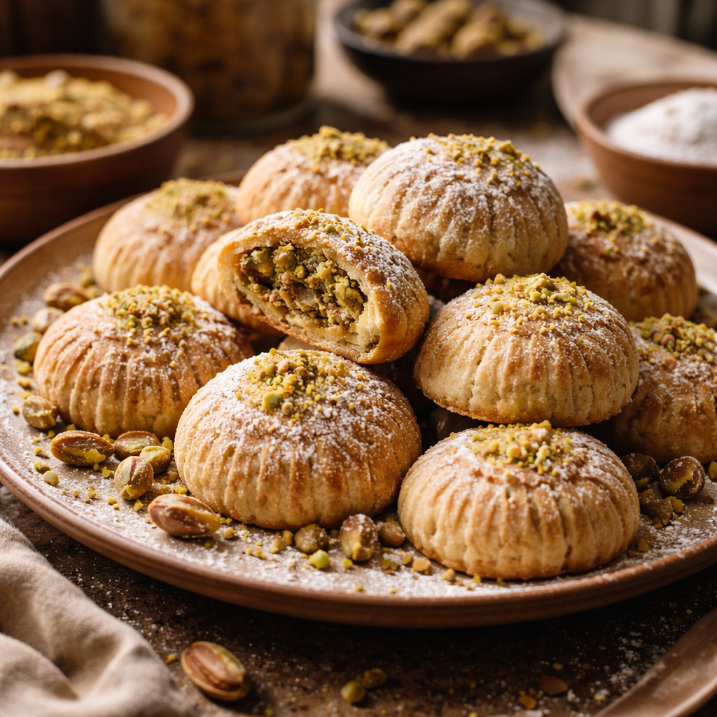 معمول الطحين بالفستق الحلبي