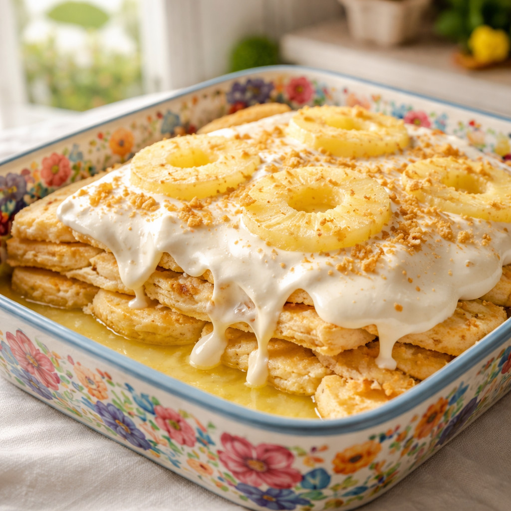 Dessert à l'ananas avec de la crème