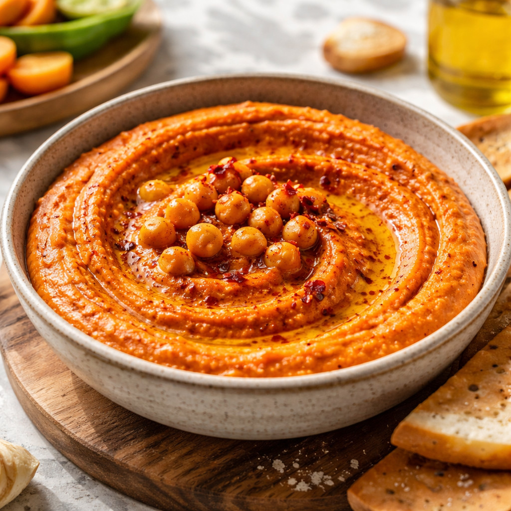 حمص بالطحينة والفلفل الاحمر