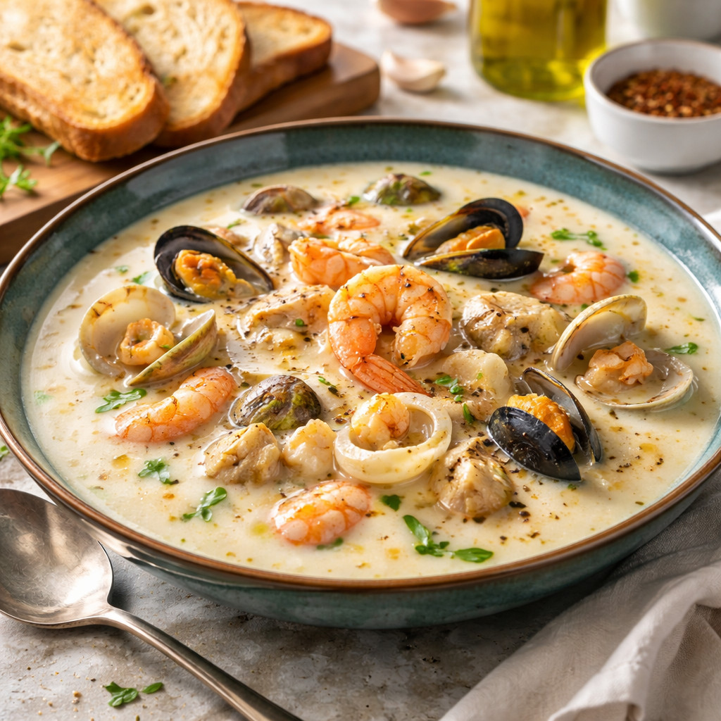 Soupe de fruits de mer à la crème