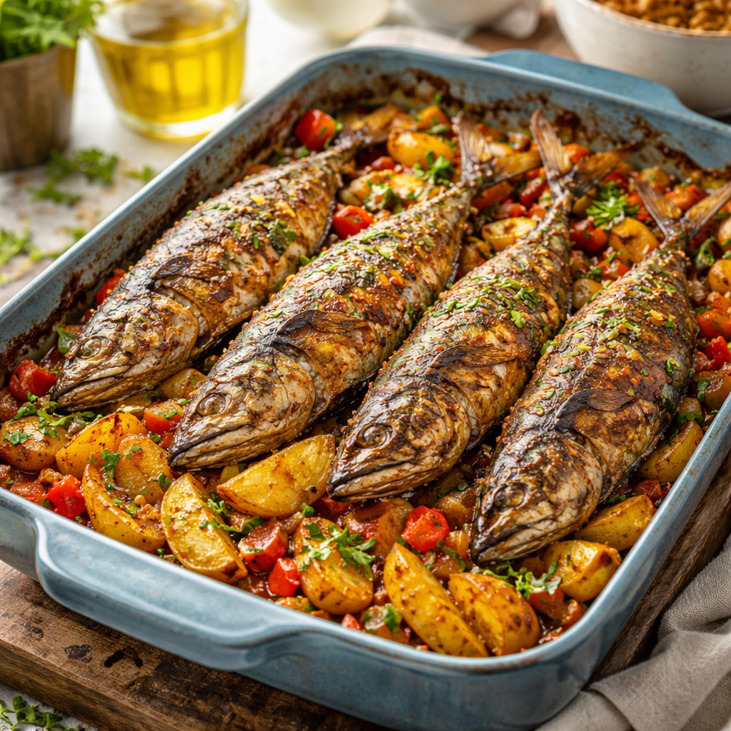 Mackerel Fish Tray with Potatoes