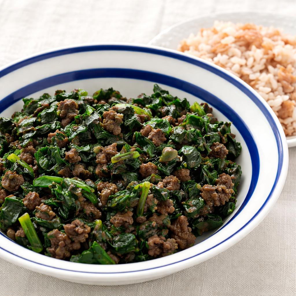 Spinach with Rice and Minced Meat